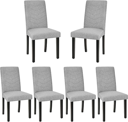 VECELO Upholstered Dining Chairs Set of 6, Fabric Wood Legs High Back for Kitchen Living Room, Light Gray