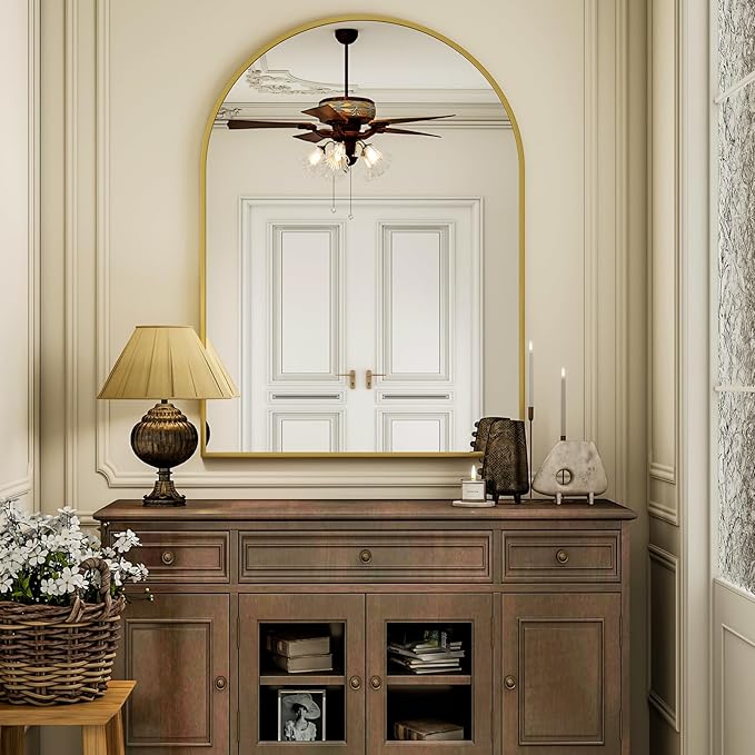 Arch Bathroom Mirror, 36x48 Inch - Wall Mounted Vanity Mirror with Aluminum Alloy Frame - Ideal for Living Room, Bedroom, Bathroom, and Entryway, Hanging or Leaning, Gold
