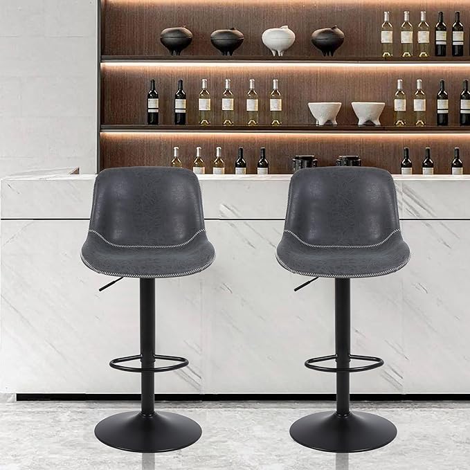 Bar Stools, Swivel Counter Height Barstools with Back, Adjustable Modern Bar Chairs, Tall Armless PU Leather Kitchen Island Stool (Black 02, Set of 4)
