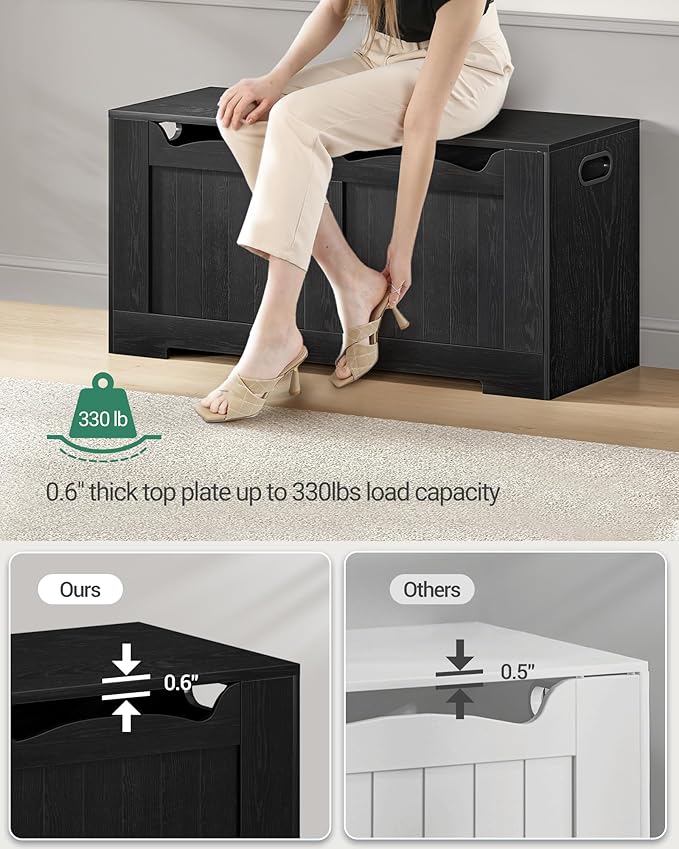 39.4" Storage Chest, Storage Bench Trunk with 2 Safety Hinges,Wooden Box, Lift-Top Chest Organizer, Shoe Bench for Entryway, Bedroom, Living Room, Black SB01004X