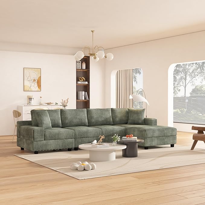 Eafurn 132.68" Oversized L Shaped Modular Sectional Sofa Couch with Reversible Chaise Lounge Daybed, Modern Corduroy Upholstered Corner Lounge Couch with Thick Cushions and Headrest