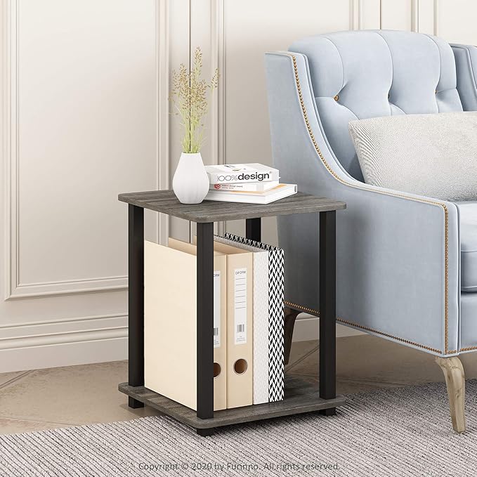 Furinno Simplistic Set of 2 End Table, French Oak Grey/Black