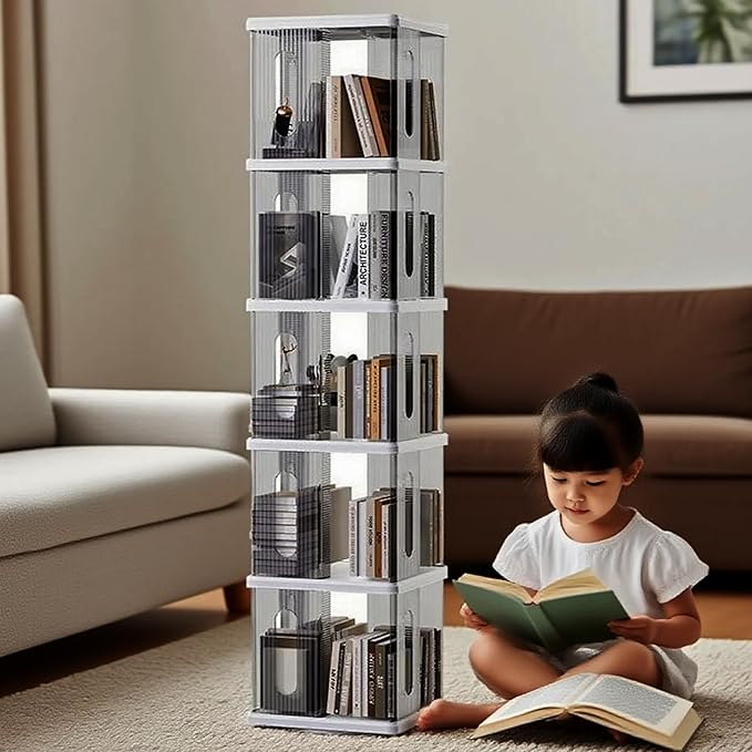 Rotating Bookshelf Tower, 360-Degree Rotating Bookshelves, Small Space Spinning Bookshelf, Revolving Bookcase Suitable for Bedrooms, Living Rooms, Studies and Offices (Grey,5Tier)