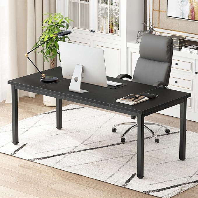 DlandHome Computer Desk, Large Executive Office Desk Study Writing Workstation for Home Office,70.8 x 31.5 inch,Black