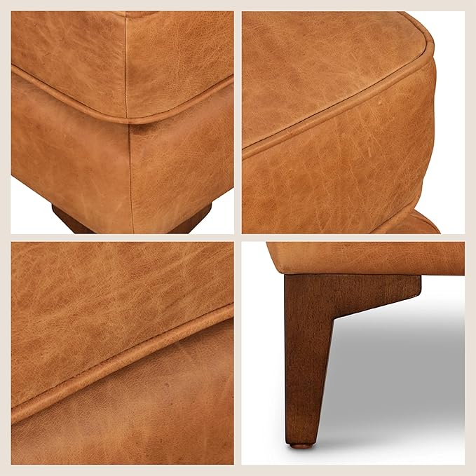 POLY & BARK Essex Ottoman - 35” Large with Feather-Down Topper - Full-Grain Leather Upholstered Ottoman - Couch for Living Room - Vintage Italian Leather in Cognac Tan