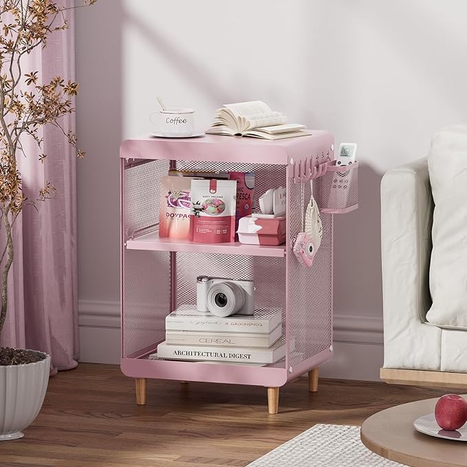 Kids Nightstand,Kids Bedside Table,Teen Girls Night Stand,Toddler Night Stand,End Table for Girls Room Storage,Pink nightstand