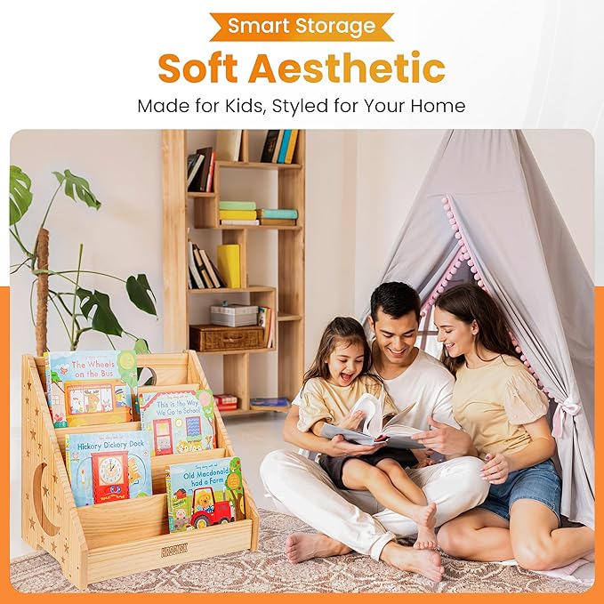 Baby Bookshelf for Toddlers Ages 1-3 - Montessori Nursery Book Shelf with Front-Facing Storage - Kids Book Organizer for Playroom and Bedroom