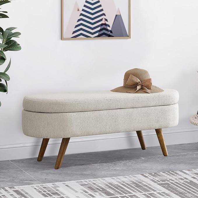 NicBex Ottoman Bench with Storage for Bedroom, 43.5" Upholstered End of Bed Bench with Rubber Wood Legs, Linen Storage Bench for Living Room or Entryway,