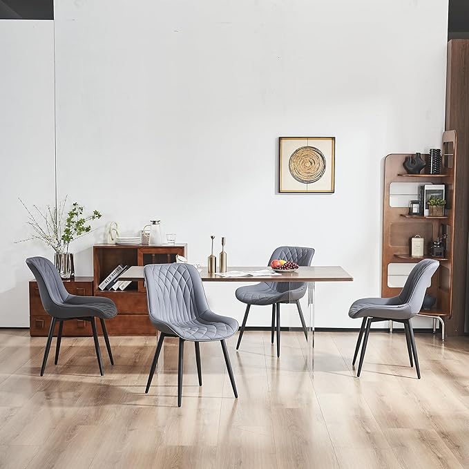 YOUNIKE Dining Chairs Set of 2 with High Backs Mid Century Modern Kitchen Dining Room Chairs PU Faux Leather Upholstered Comfortable Wide Padded Accent Side Chair for Living Room Grayish Purple