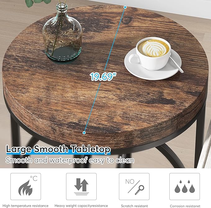 Tribesigns Round End Table for Living Room, 20-Inch Wide, Industrial Side Table with Metal Frame and Wood Top, Modern Circle Accent Table, Tall Narrow Nightstand for Bedroom (Rustic Brown)