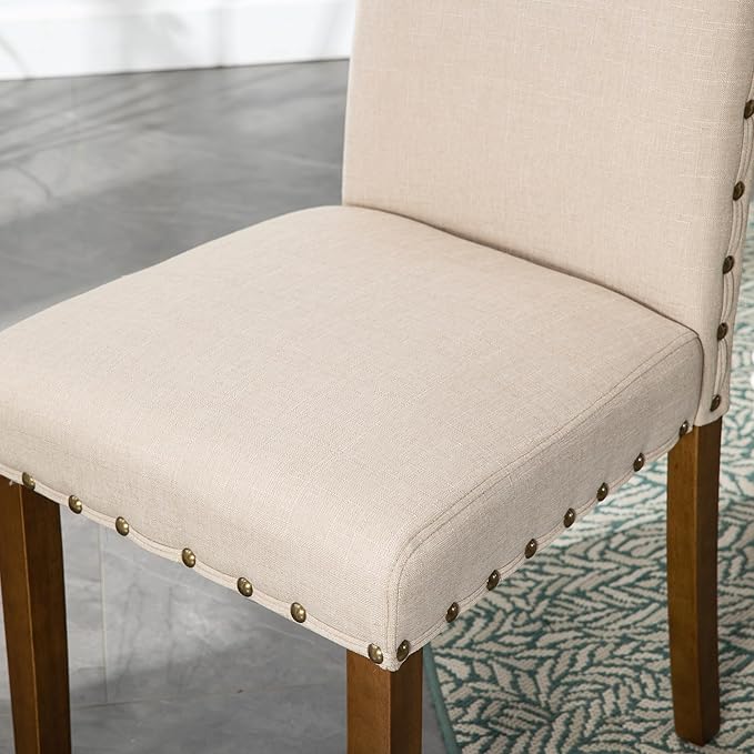 Parsons Kitchen Dining Chair Set Room Modern Upholstered Stylish Fabric High Back with Bronze Nailhead Trim