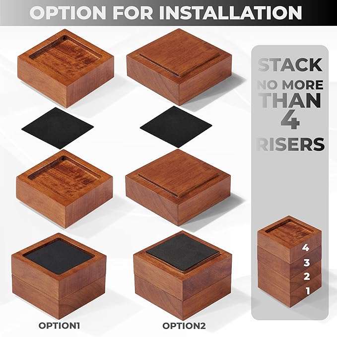 FASONLA Bed Risers (Set of 8) Furniture Risers Lifts Height 1", 2" or 3", Solid Natural Wood Risers for Bed, Furniture, Table, Sofa, Chair with Non-Slip Recessed Hole (Light Brown Color, 1 Inch)