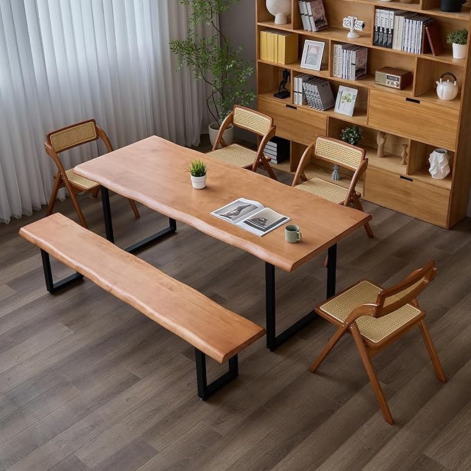 Brown Bench Wooden Long Bench with Metal Legs for Office Restaurant Living Room Meeting Room Indoor Seating Multiple （tan bench70.87in）