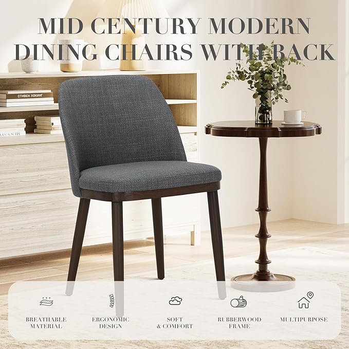 COLAMY Upholstered Dining Chairs Set of 4, Modern Kitchen Chairs with Back, Leather Side Dining Room Chairs with Wood Legs for Kitchen Dining Room Restaurant,Light Grey