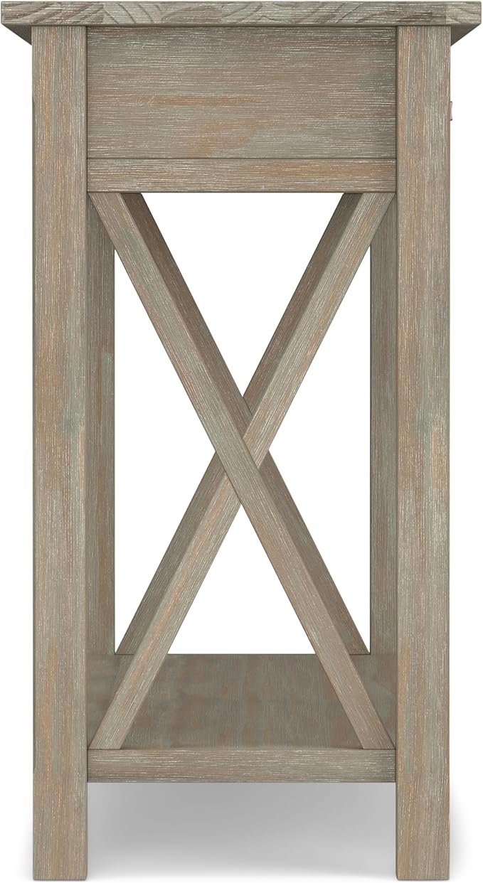 SIMPLIHOME Kitchener Console Table - 47 Inch Wide Solid Wood Sofa Table in Distressed Grey, Contemporary Storage Table for Entryway or Living Room with 2 Drawers, Bottom Shelf, and X-Design Sides