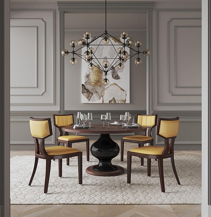 Manhattan Comfort Pulitzer Faux Leather Dining Chairs Set of 2, Solid Beech Wood with Walnut Finish, Iconic Greek Design, Fully Assembled Accent Kitchen Furniture, Camel