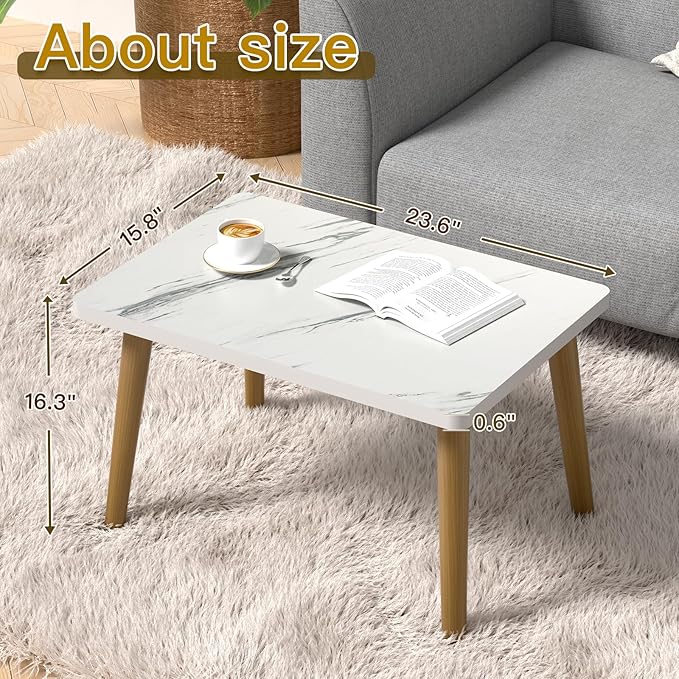 Small Coffee Table for Small Space, Low Table, Floor Table Desk for Sitting on The Floor, Storage Living Room Furniture, Tatami Tea Tables with Solid Wood Legs, Home Office, Farmhouse, Rectangle White