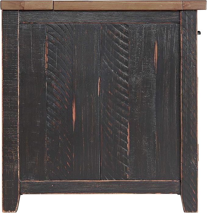 Martin Svensson Home Chairside Table - Antique Black and Honey - Rustic Style - with One Drawer and Cabinet for Storage