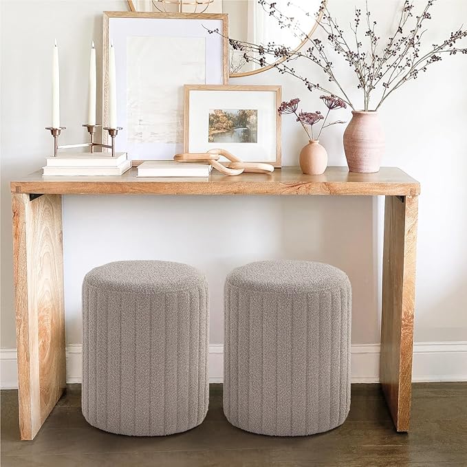 Get Set Style Modern Round Ottoman with Soft Padded Seat, Multifunctional Vanity Chairs for Makeup, Upholstered Footrest Stool Ottoman Foot Stool for Living Room, Bedroom