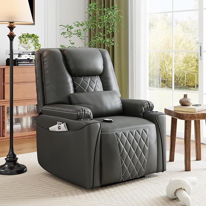 IDEALHOUSE Electric Power Lift Recliner Chair Sofa, Power Lift Chair for Elderly, 3 Positions, Side Pockets, and Cup Holders, USB Ports, Recliner Chair with Remote for Living Room, Grey