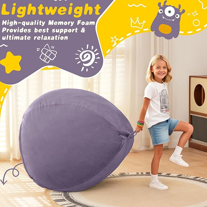 HABUTWAY 2FT Bean Bag Chair, 2' Beanbags Small Bean Bag Chairs with Filling, Teardrop Bean Bag Chair Luxurious Velvet Ultra Soft Fur with Removable Cover (Purple)