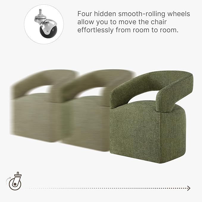 Upholstered Dining Chairs with Removable Casters Barrel Side Armchair with Rollers for Diningroom Bedroom Livingroom Reading Room, Green, 2PCS