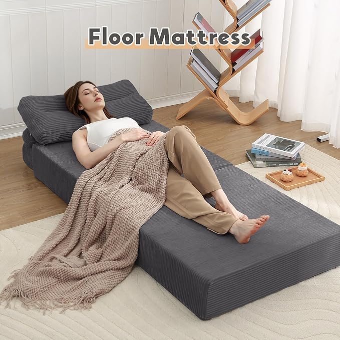 MeMoreCool Instant guest-ready comfort - Convertible sofa chair for small spaces & dorms, folds into a floor futon with pillow,removable machine-washable cover, no assembly,space-saving for overnights