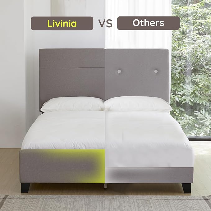 Livinia Amelia Full Size Platform Bed, Fabric Upholstered Full Bed Frame with Height Adjustable Headboard Footboard, Strong Wood Slats, No Box Spring Needed, Brown