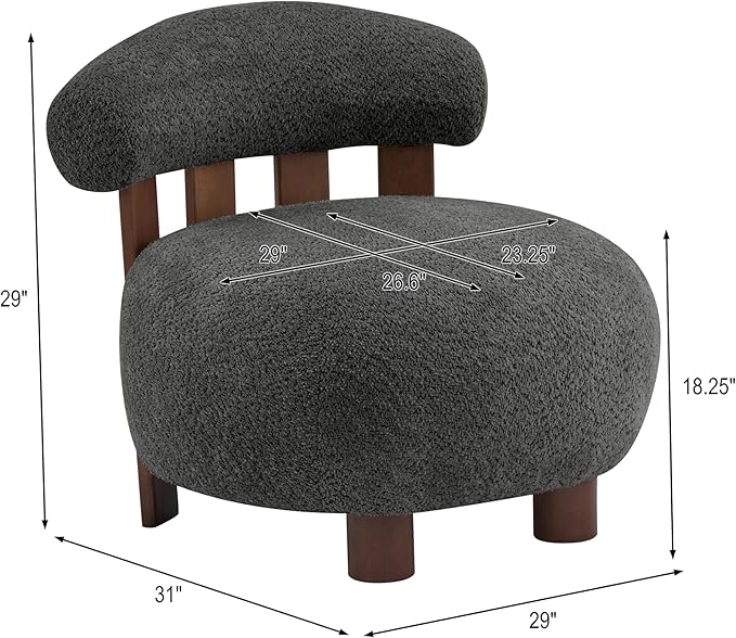 Christopher Knight Home Elvina Boucle Fabric Accent Chair, Solid Wood Single Lounge Sofa, Bedroom Comfy Reading Chair, for Modern Minimalist Style Living Room/Home Office, Dark Gray