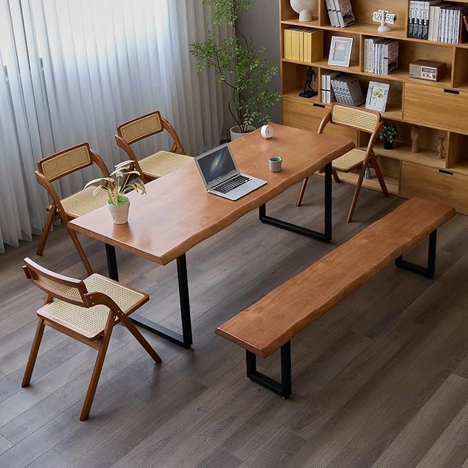 Stylish Brown Wooden Long Bench with Sturdy Metal Legs – Versatile Seating for Office, Restaurant, Living Room, and Meeting Room(Brown Bench, 55.12in)