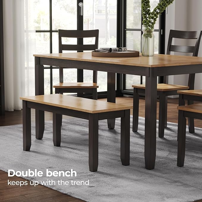 Signature Design by Ashley Gesthaven Casual Dining Table with 4 Chairs and Bench, Set of 6, Light Brown & Dark Brown