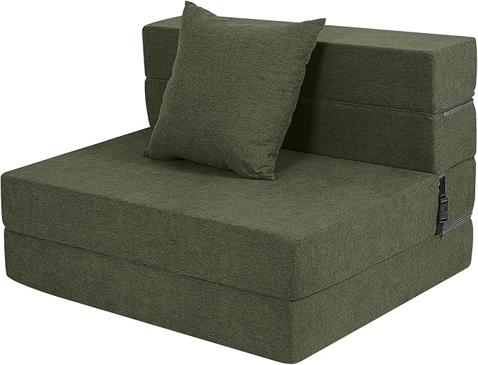 Folding Sofa Bed, High-Density Memory Foam Sofa Bed with a Fluffy Pillow, Folding Floor Couch Guest Bed, Twin Size, Green