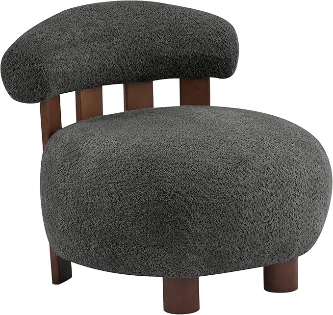 Christopher Knight Home Elvina Boucle Fabric Accent Chair, Solid Wood Single Lounge Sofa, Bedroom Comfy Reading Chair, for Modern Minimalist Style Living Room/Home Office, Dark Gray