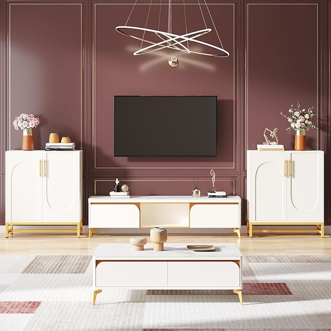 Tribesigns Modern Sideboards, Buffet Cabinet with 4 Doors and Adjustable Shelves (White)
