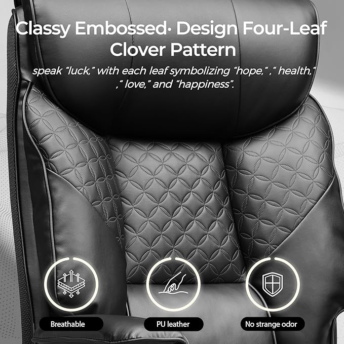 GTRACING Big and Tall Office Chair 400LBS Wide Ergonomic Gaming Chair with Deluxe Embossing Designed Leather with Foot Rest,150°Reclining Adjustable Soft Armrests Pocket Spring Back Support and Pillow