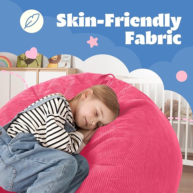 HABUTWAY 2 FT Bean Bag Chair,Giant Bean Bag Chairs,Big Bean Bags with Memory Foam Filled, Large Beanbag Chairs with Soft Corduroy Cover-Pink