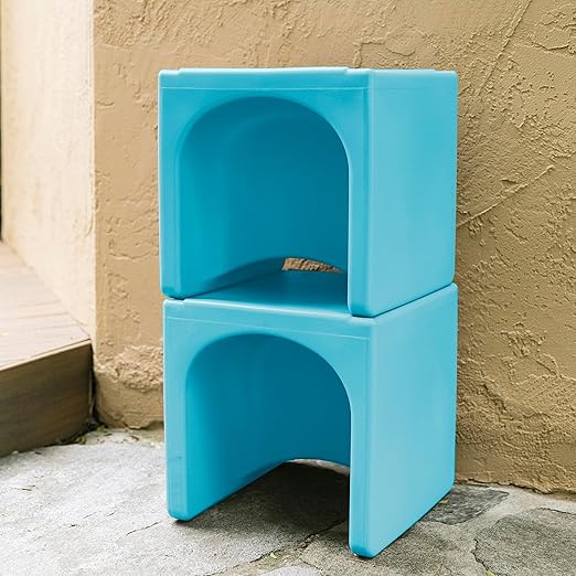 ECR4Kids Tri-Me Table and Cube Chair Set, Multipurpose Furniture, Cyan, 3-Piece