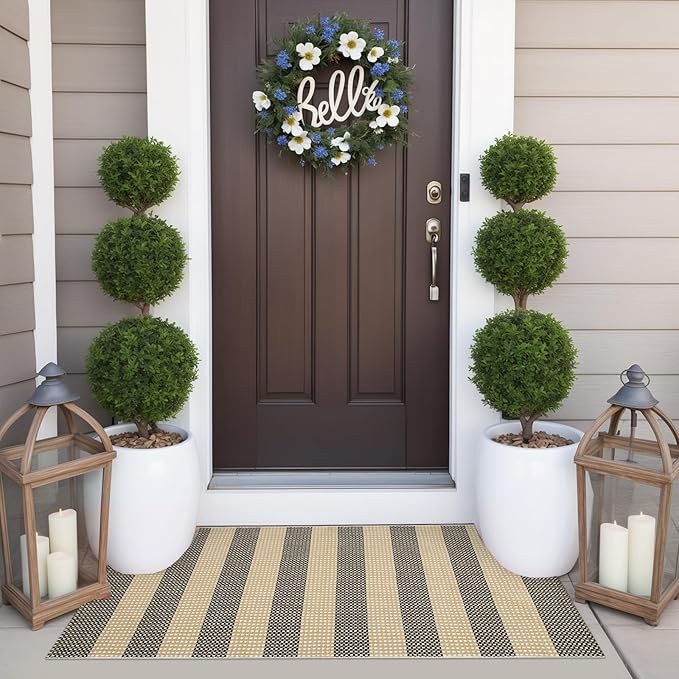 OJIA Front Door Rug 24"x51" Halloween Doormat Washable Fall Front Door Mat Indoor Entrance Tan Washable Porch Rug Woven Striped Outdoor Mat Entryway Rugs Small Area Rug for Kitchen Entry Bathroom