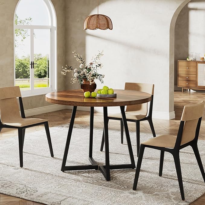 Tribesigns Round Dining Table for 2, 31.5" Industrial Dinner Table with Metal Base, Kitchen Table for Dining Room, Small Space, Apartment, Rustic Brown & Black