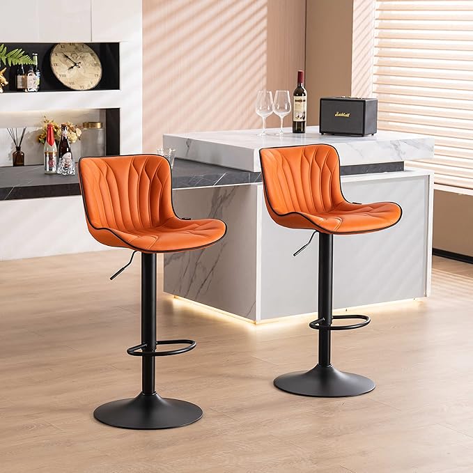 YOUNIKE Orange Bar Stools Set of 4 Modern Swivel Counter Height Bar Chair with Back Adjustable Kitchen Island Faux Leather Padded Barstools taburetes de bar Breakfast sillas para barra de cocina 4PCS