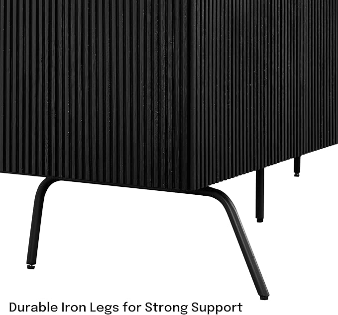 NTC Veil TV Stand with 4 Doors for TVs up to 75’’, Media Console with Vertical Groove Design and Metal Legs, Modern Entertainment Center for Living Room and Bedroom, Effortless Assembly, Burnt Black