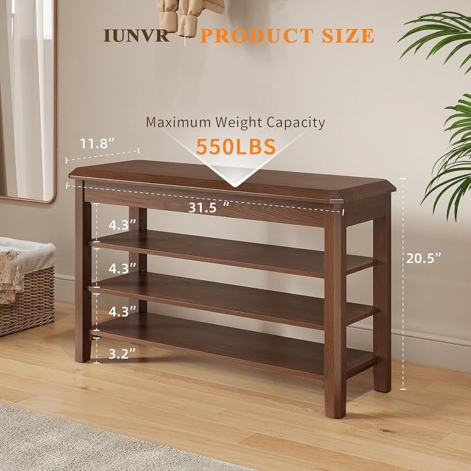 Shoe Rack for Front Door Entrance, Solid Wood Shoe Bench for Closet, Holds Up to 550lbs, Shoe Rack Bench for Entryway, Mudroom, Hallway