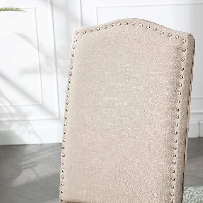 Stylish Upholstered Parsons Dining Chair Kitchen with Silver Nailhead Trim and Sturdy Solid Wood Legs