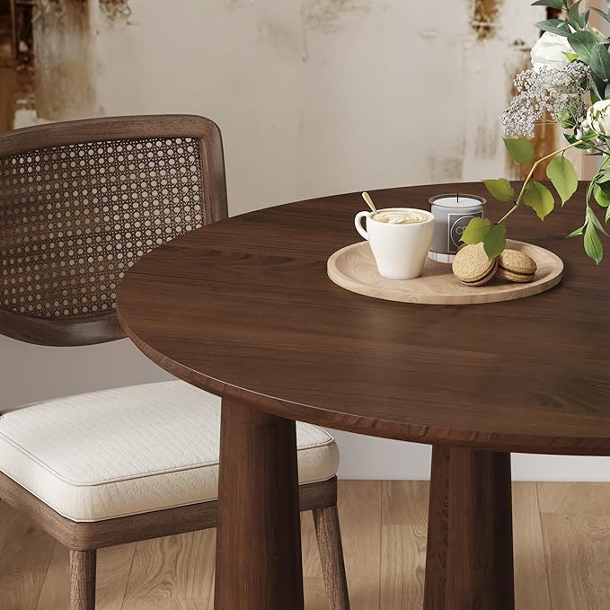 Casaphoria 45" Round Dining Table, Kitchen Table for 6 with Arc-Shaped Edge Top and Cylindrical Legs, Easy Assembly for Living Room, Dining Room, Walnut