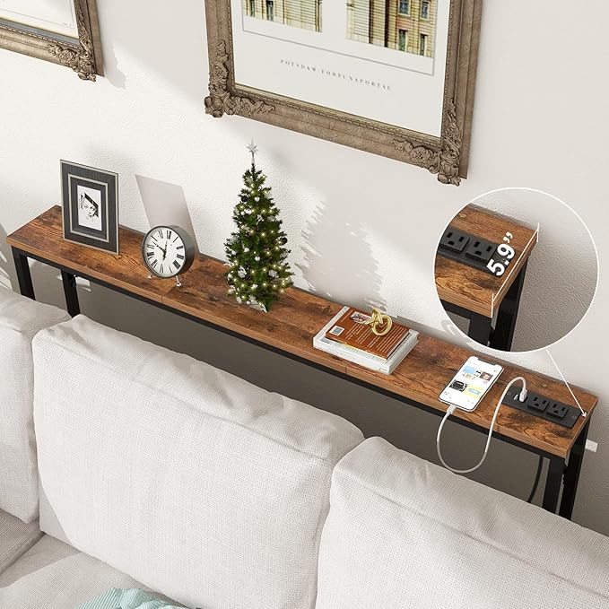 Tohomeor 5.9" Skinny Behind Sofa Console Table with Charging Station 47.24" Narrow Long Behind Couch Table with Power Outlets USB Ports Thin Entry Table for Entryway Living Room Hallway