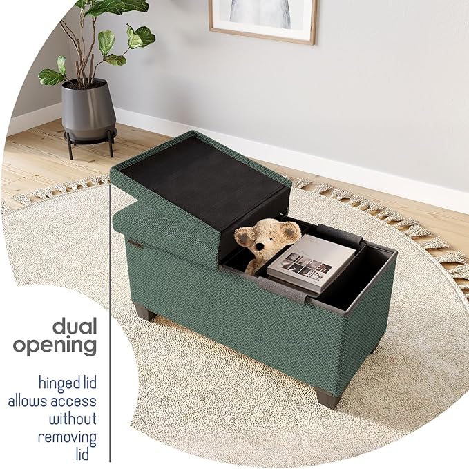 STORAGEBUD Storage Ottoman Bench with Bins, 30-in Storage Bench for Bedroom End of Bed, Folding Foot Rest Ottoman for Living Room Max 660lbs, Fabric Ottomans, Green