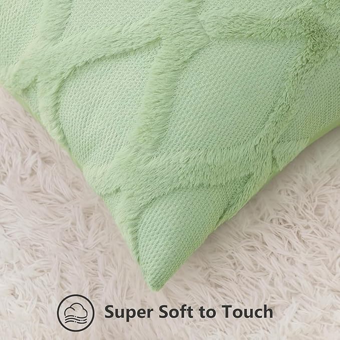decorUhome Throw Pillow Covers 24x24 Inch Set of 2, Soft Plush Faux Fur Wool Sage Green Couch Pillow Covers, Decorative Neutral Pillow Cases for Bed Sofa Living Room Home Decor