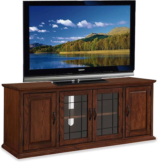 Leick Home 80360 Leaded Glass TV Stand For 65" TV's, Burnished Oak