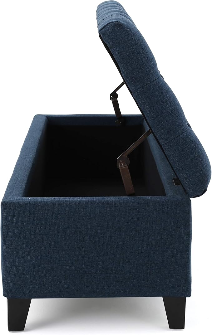 Christopher Knight Home Ottilie Fabric Storage Ottoman, Dark Blue, 17.75"D x 51.5"W x 15.75"H