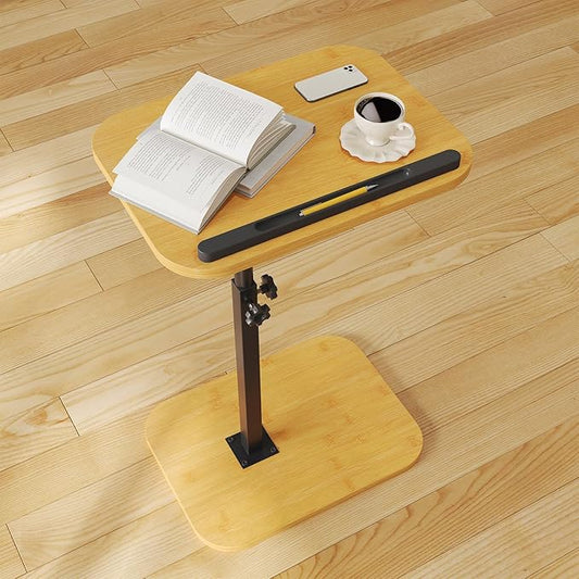 Sofa Couch Arm Table Tv Tray Small Bed Stand C Shaped Side End Tables for Living Room, Bedroom, Natural